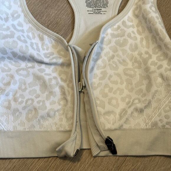Avia Zip Front Sports Bra XXL Leopard Print Light Grey Racerback Style AV18191 - Picture 5 of 13